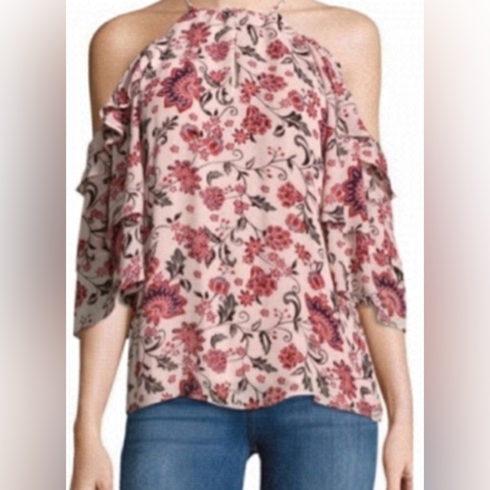 Parker Floral Cold Shoulder Blouse - Pink and Red